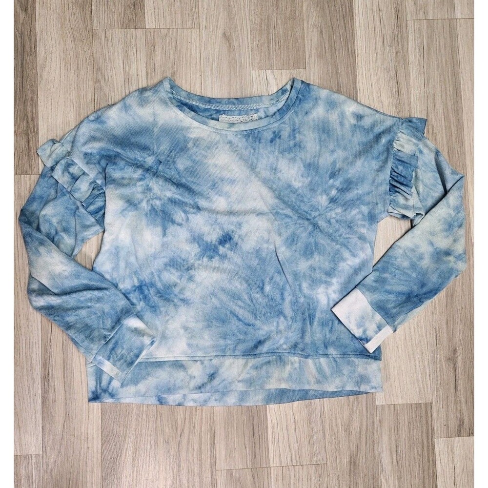 Cupio Womwns Blue Tie Dye Sweater Ruffle Size Medium